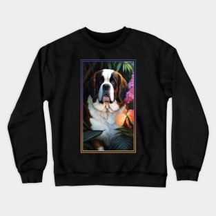 Saint Bernard Dog Vibrant Tropical Flower Tall Digital Oil Painting Portrait Crewneck Sweatshirt